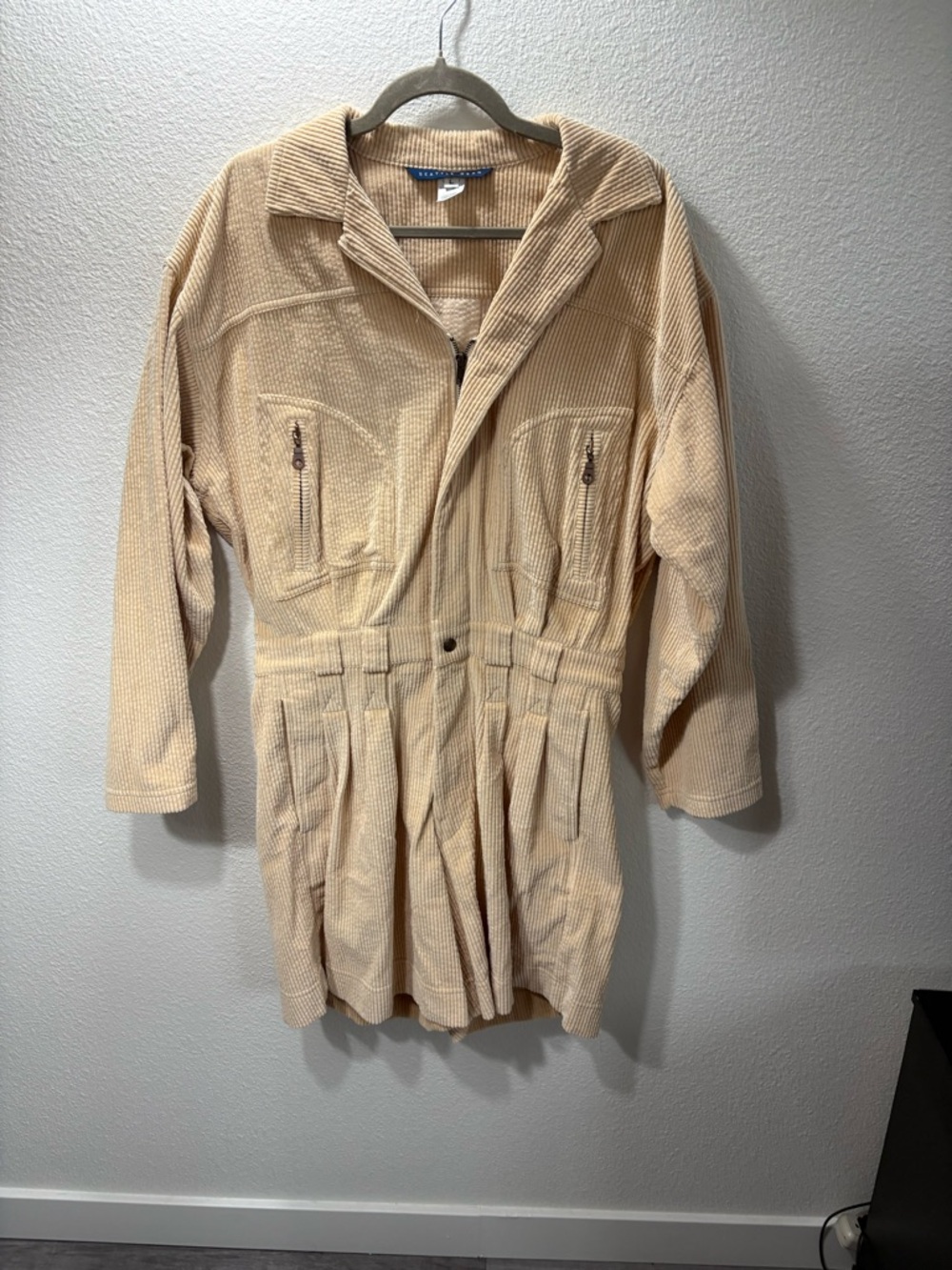 Beige Corduroy Utility Romper Jumpsuit